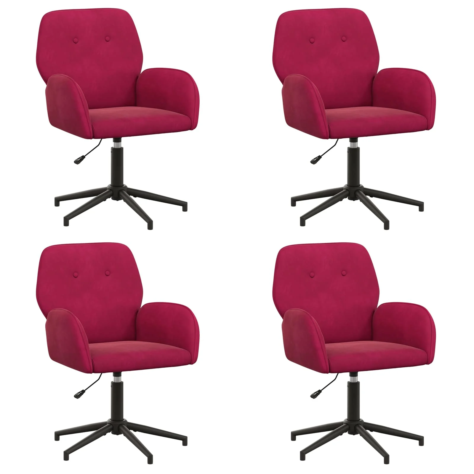 Chaises de bureau pivotantes lot de 4 54 x 55 x 90 cm bordeaux velours – vue de face