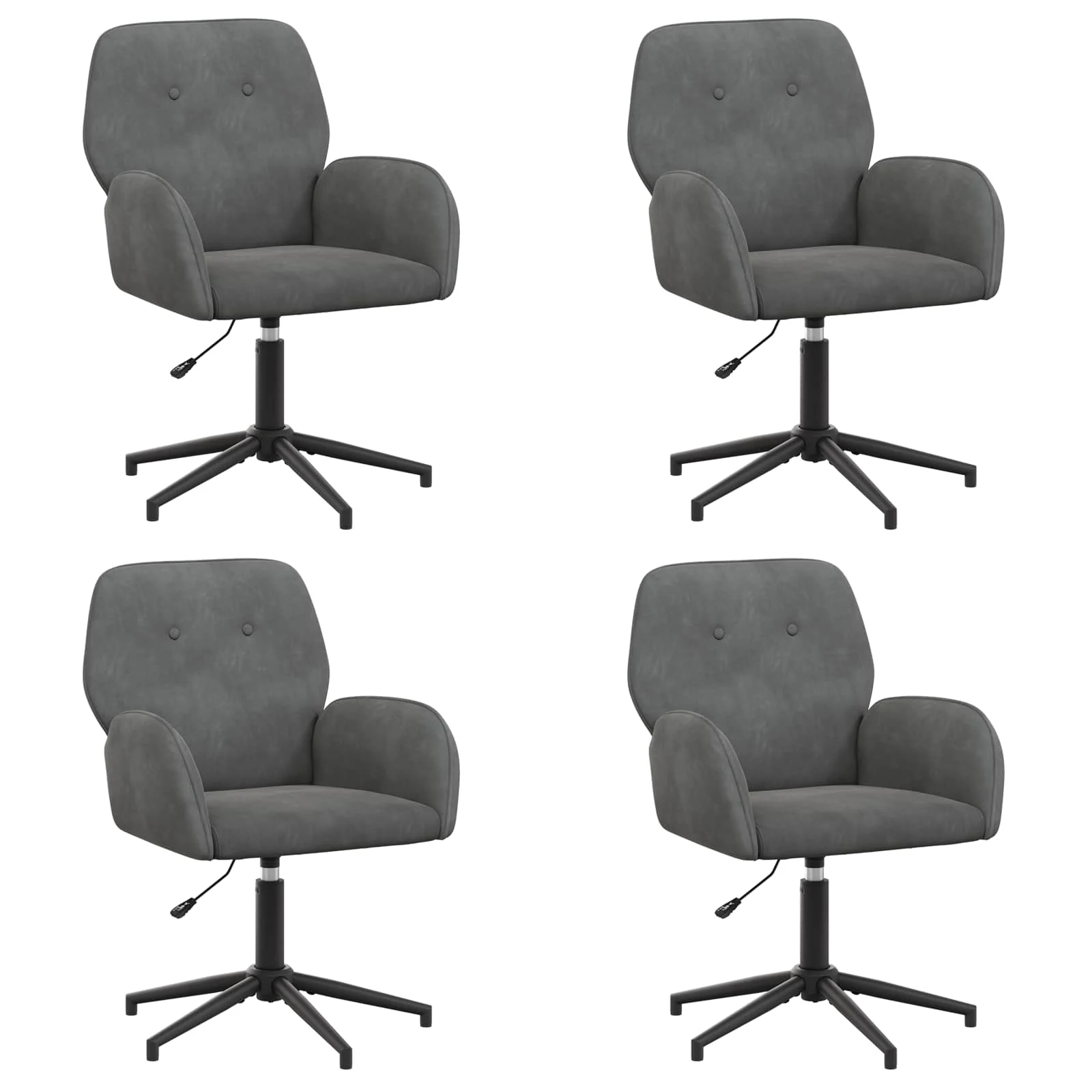 Chaises de bureau pivotantes lot de 4 54 x 55 x 90 cm gris foncé velours – vue de face