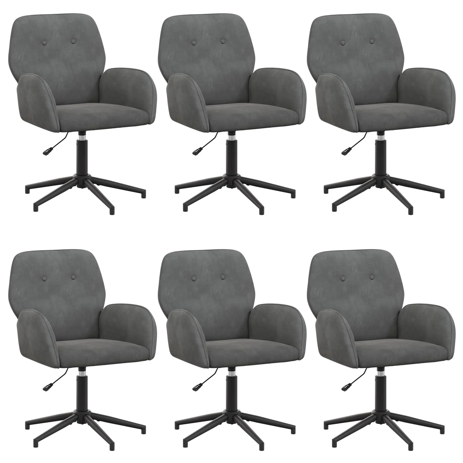 Chaises de bureau pivotantes lot de 6 54 x 55 x 90 cm gris foncé velours – vue de face