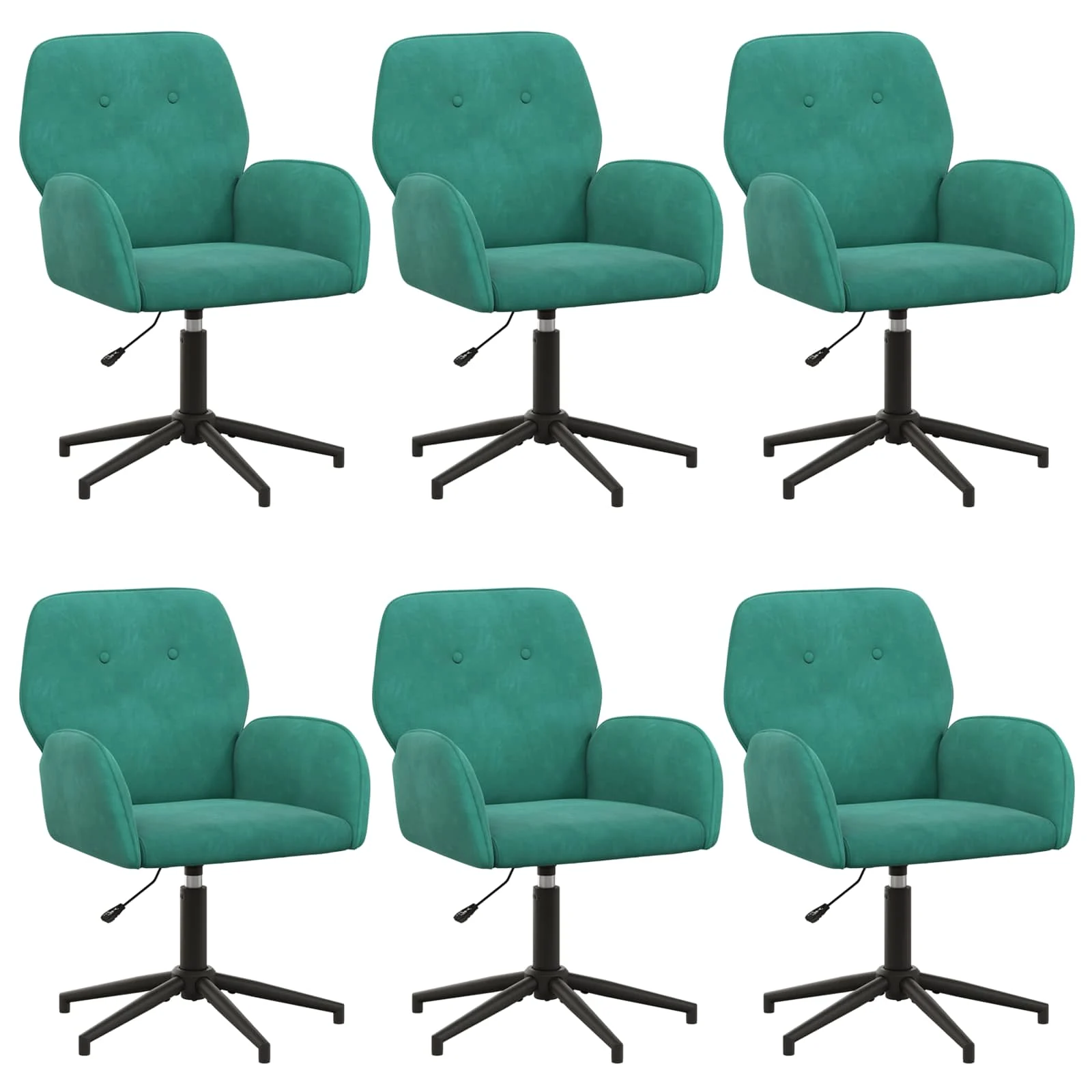 Chaises de bureau pivotantes lot de 6 54 x 55 x 90 cm turquoise velours – vue de face