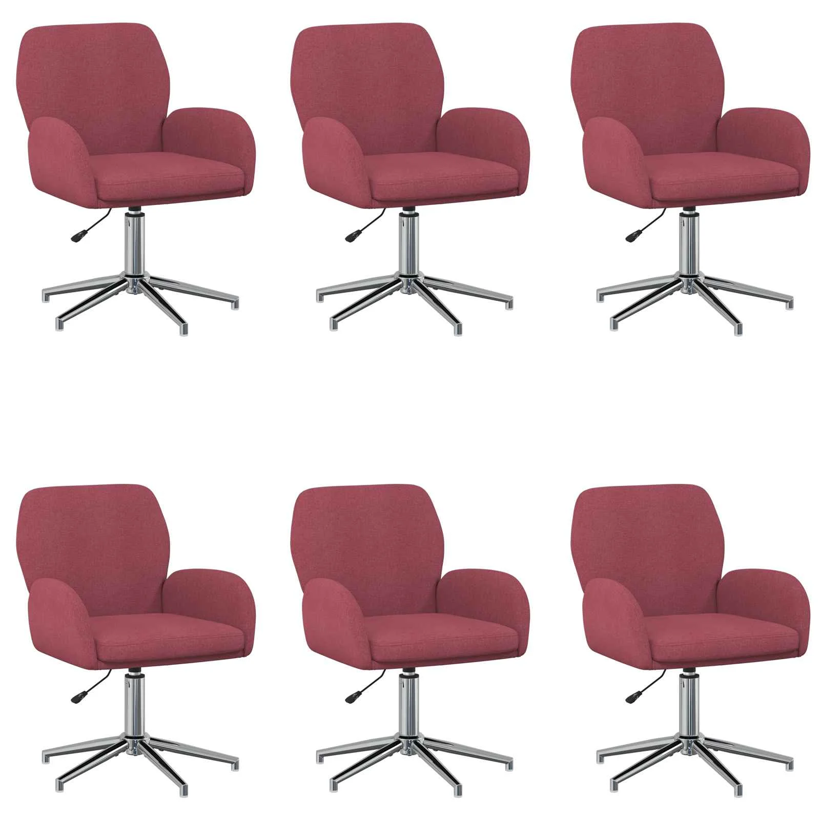Chaises de bureau pivotantes lot de 6 54 x 58 x 90 cm bordeaux tissu – vue de face