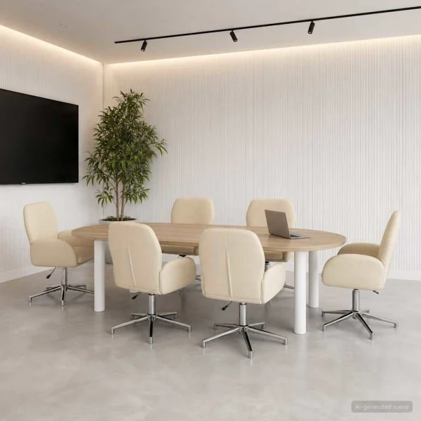 Chaises de bureau pivotantes lot de 6 54 x 58 x 90 cm crème tissu – vue d’ensemble