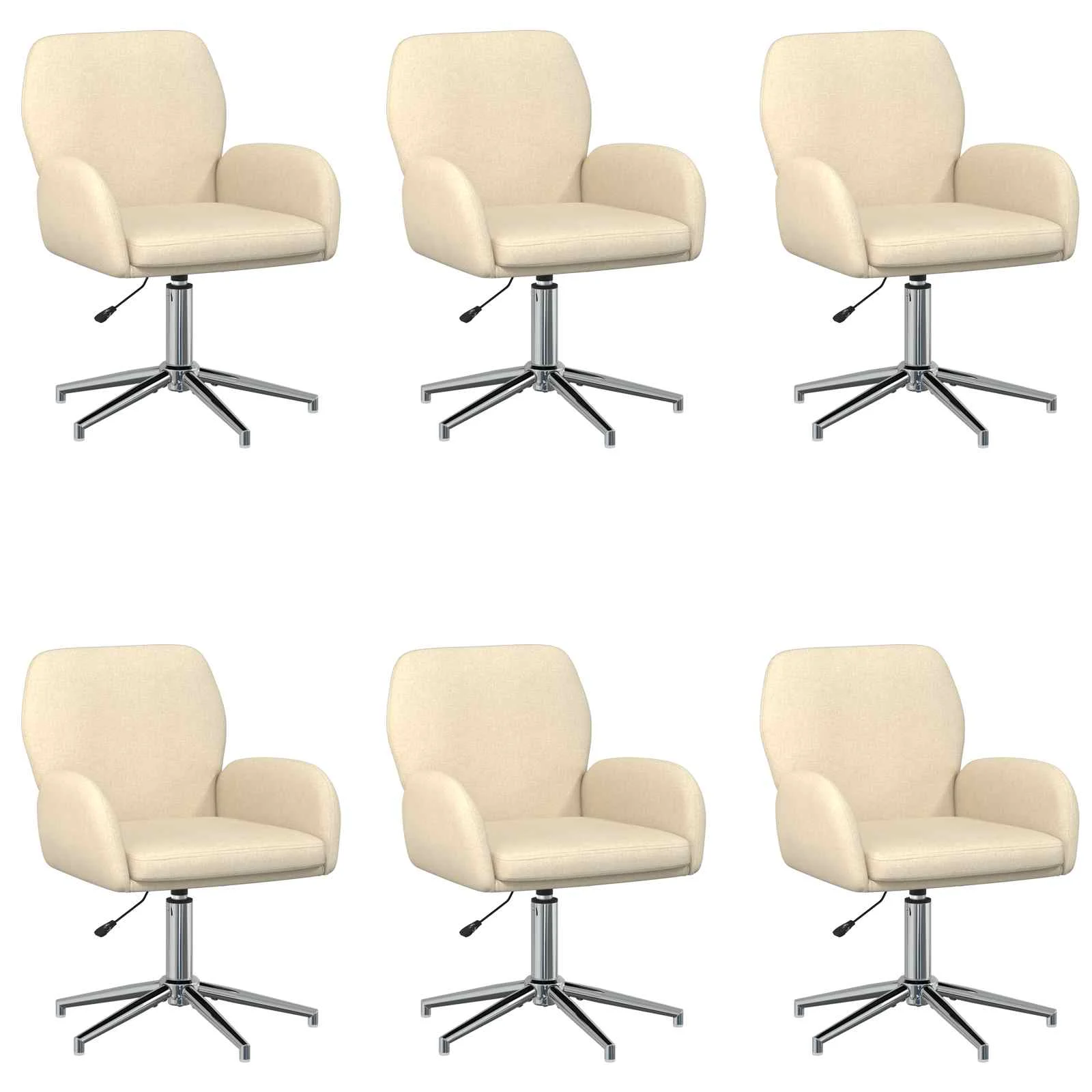 Chaises de bureau pivotantes lot de 6 54 x 58 x 90 cm crème tissu – vue de face