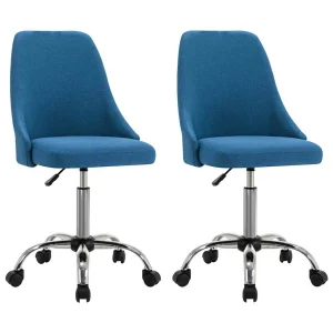 Chaises de bureau roulantes lot de 2 49 x 52,5 x 94,5 cm bleu tissu – vue d’ensemble