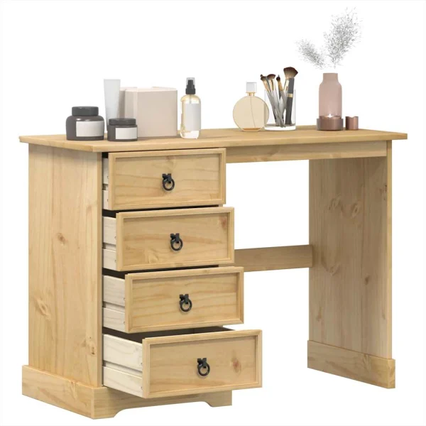 Coiffeuse bois 104 x 47 x 75 cm brun bois massif de pin – vue d’ensemble