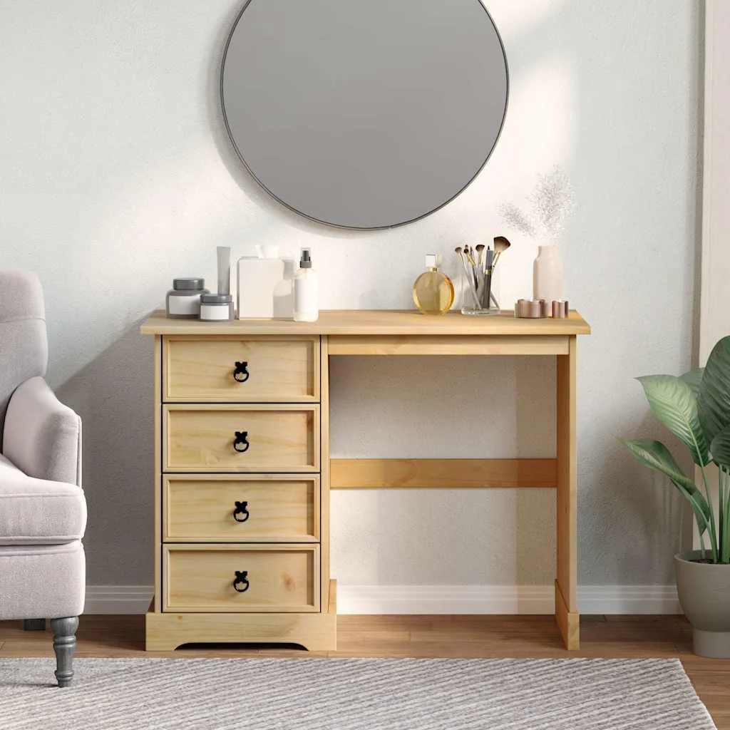 Coiffeuse bois 104 x 47 x 75 cm brun bois massif de pin – vue de détail