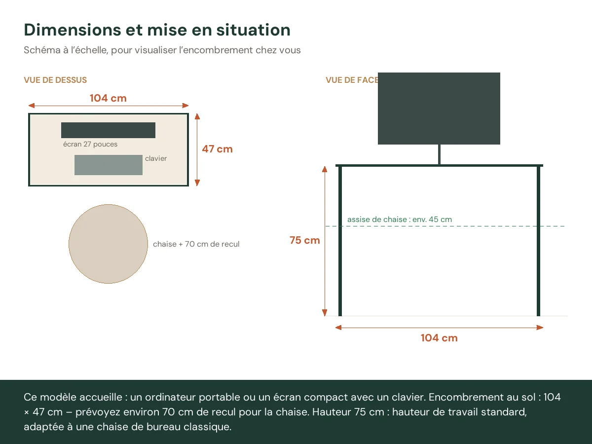 Coiffeuse bois 104 x 47 x 75 cm brun bois massif de pin – vue de face