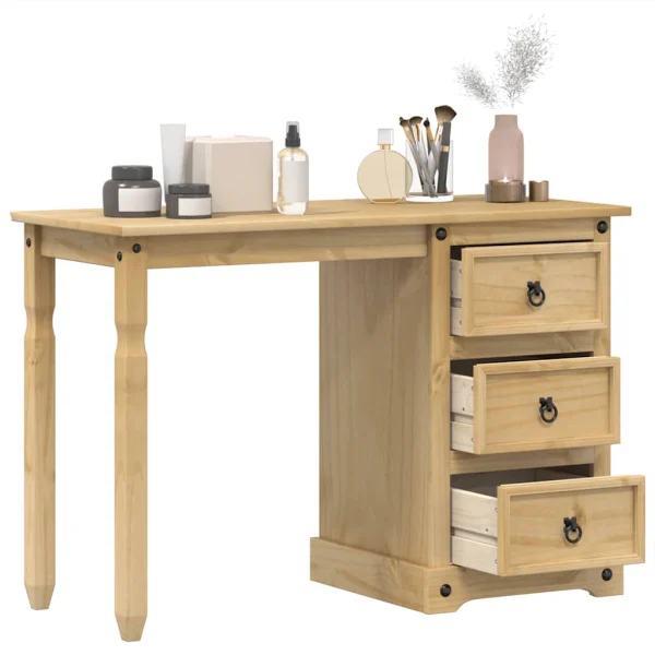 Coiffeuse bois 110 x 47 x 75 cm brun bois massif de pin – vue d’ensemble