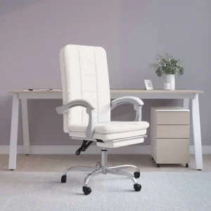 Fauteuil inclinable de bureau 63 x 56 x 120 cm blanc similicuir – vue d’ensemble