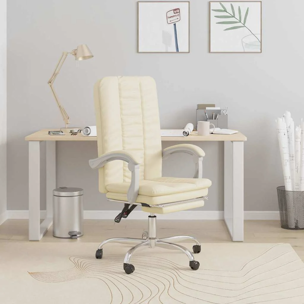 Fauteuil inclinable de bureau 63 x 56 x 120 cm crème similicuir – vue d’ensemble