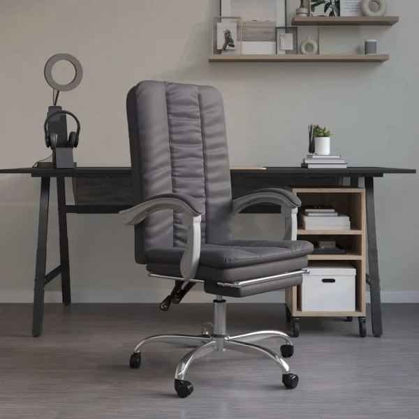 Fauteuil inclinable de bureau 63 x 56 x 120 cm gris similicuir – vue d’ensemble