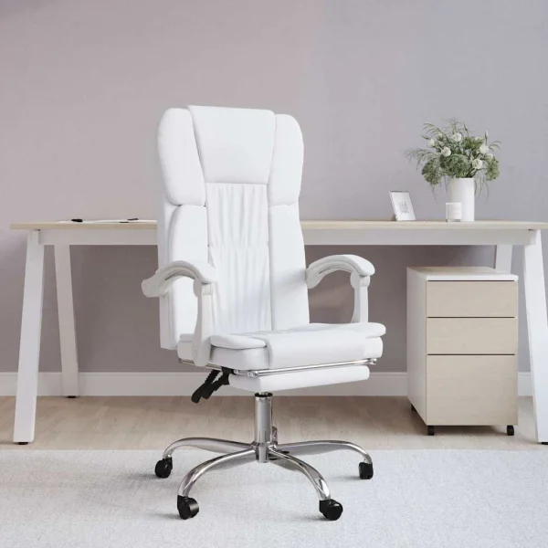 Fauteuil inclinable de bureau 63 x 56 x 122 cm blanc similicuir – vue d’ensemble