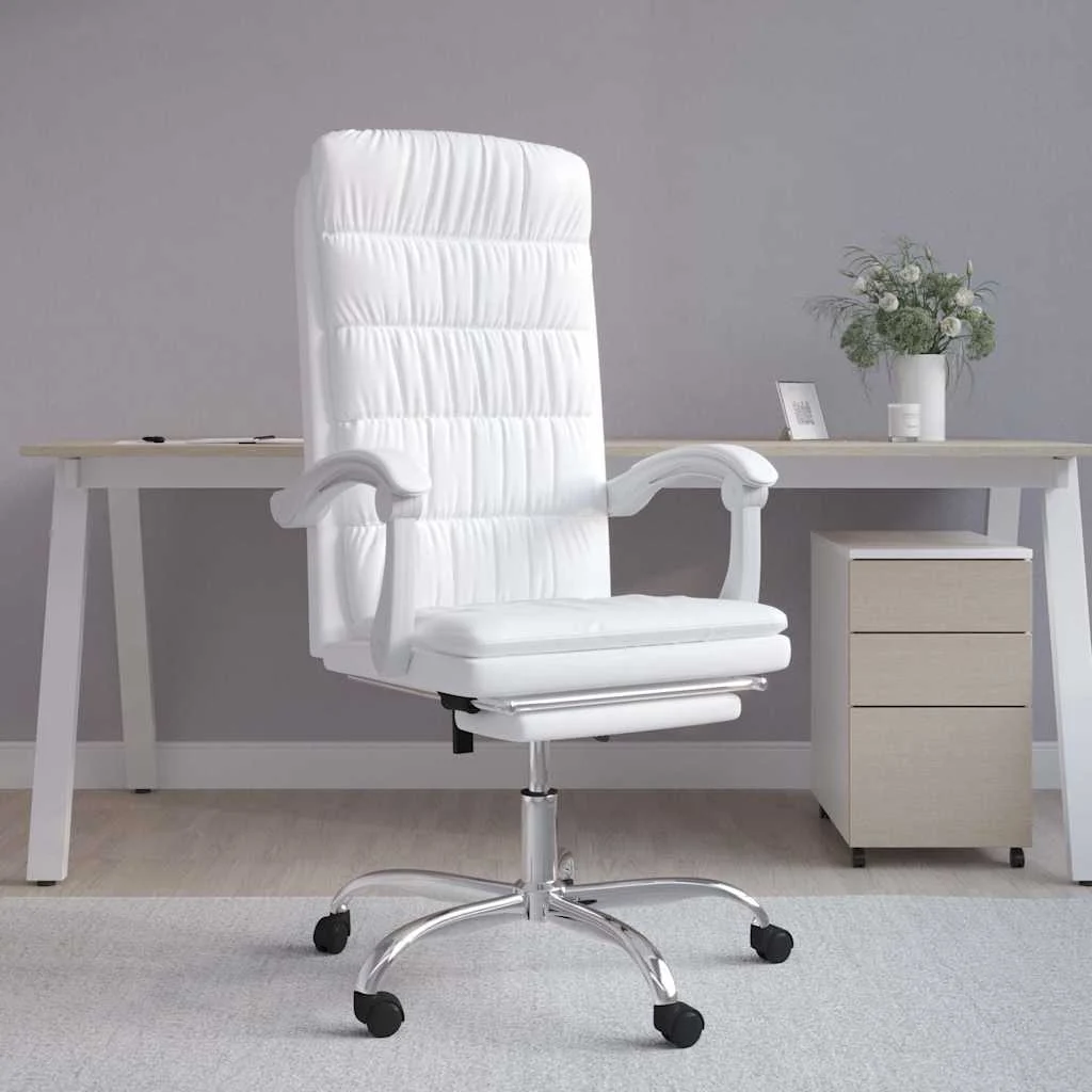 Fauteuil inclinable de bureau 63 x 56 x 122 cm blanc similicuir – modèle 3 – vue d’ensemble
