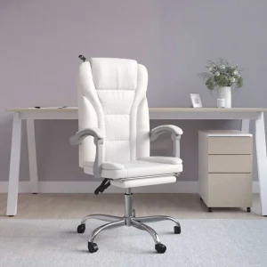 Fauteuil inclinable de bureau 63 x 56 x 122 cm blanc similicuir – modèle 4 – vue d’ensemble