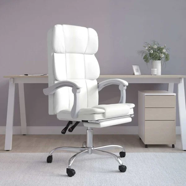 Fauteuil inclinable de bureau 63 x 56 x 122 cm blanc similicuir – modèle 2 – vue d’ensemble