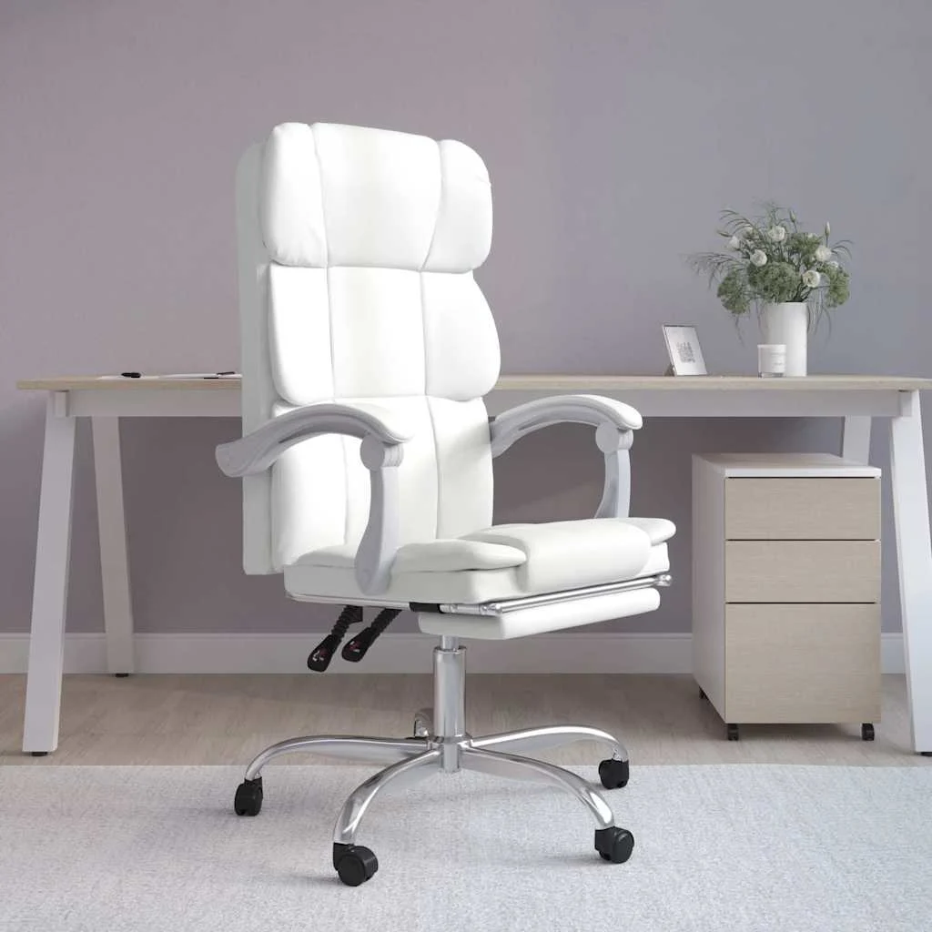 Fauteuil inclinable de bureau 63 x 56 x 122 cm blanc similicuir – modèle 2 – vue d’ensemble