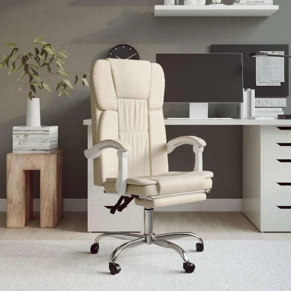 Fauteuil inclinable de bureau 63 x 56 x 122 cm crème similicuir – vue d’ensemble