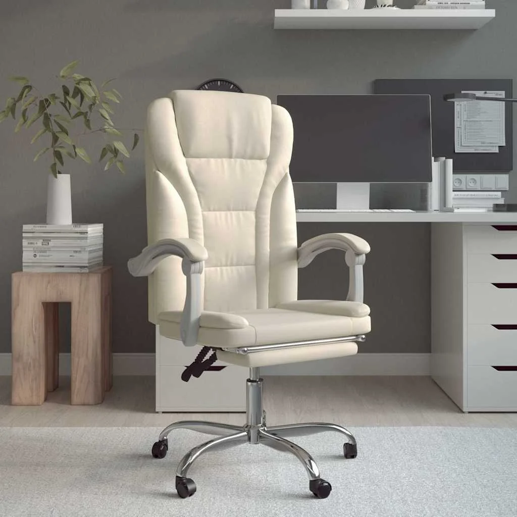 Fauteuil inclinable de bureau 63 x 56 x 122 cm crème similicuir – modèle 3 – vue d’ensemble