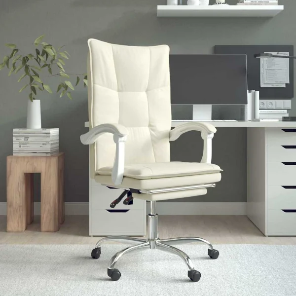 Fauteuil inclinable de bureau 63 x 56 x 122 cm crème similicuir – modèle 5 – vue d’ensemble