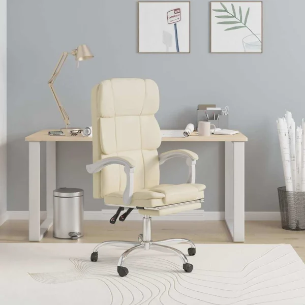Fauteuil inclinable de bureau 63 x 56 x 122 cm crème similicuir – modèle 2 – vue d’ensemble