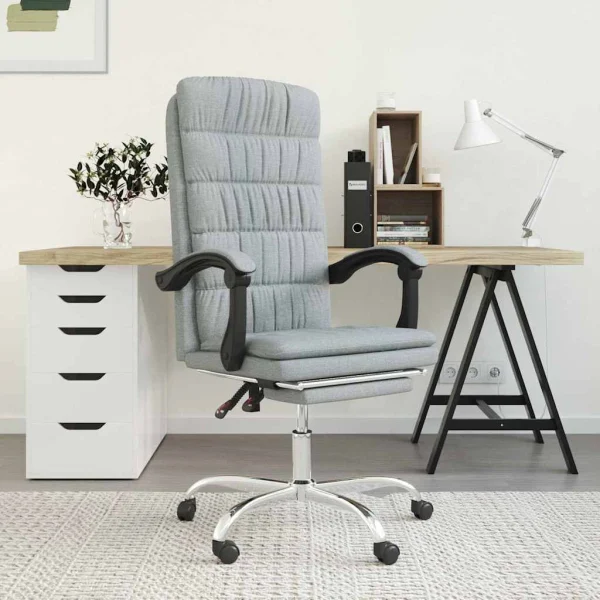 Fauteuil inclinable de bureau 63 x 56 x 122 cm gris clair tissu – modèle 3 – vue d’ensemble