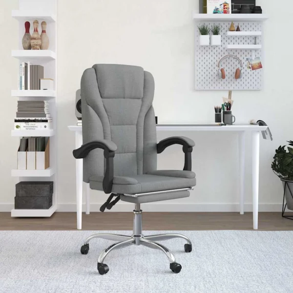 Fauteuil inclinable de bureau 63 x 56 x 122 cm gris clair tissu – modèle 4 – vue d’ensemble