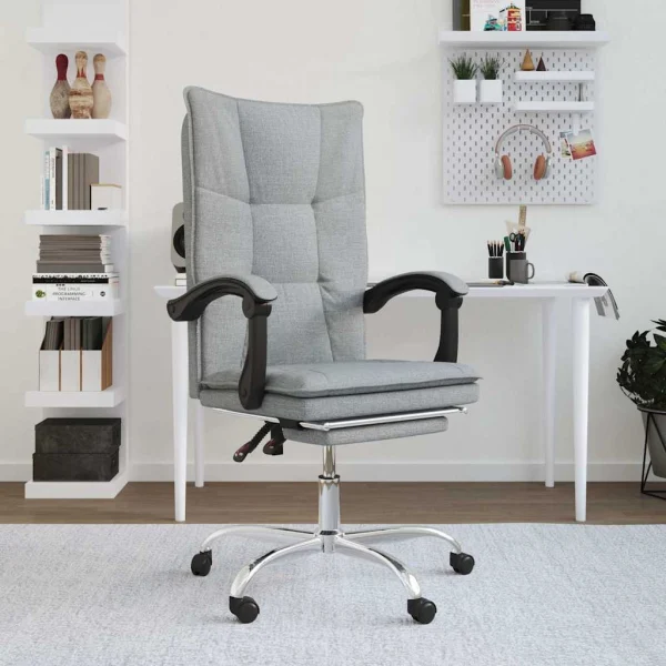 Fauteuil inclinable de bureau 63 x 56 x 122 cm gris clair tissu – modèle 5 – vue d’ensemble