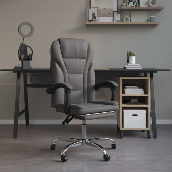 Fauteuil inclinable de bureau 63 x 56 x 122 cm gris similicuir – modèle 4 – vue d’ensemble