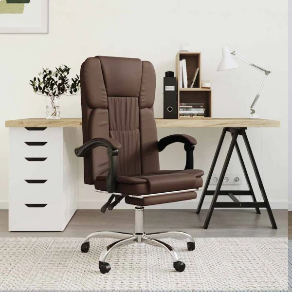 Fauteuil inclinable de bureau 63 x 56 x 122 cm marron similicuir – vue d’ensemble
