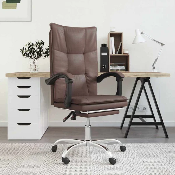 Fauteuil inclinable de bureau 63 x 56 x 122 cm marron similicuir – modèle 6 – vue d’ensemble