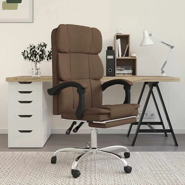 Fauteuil inclinable de bureau 63 x 56 x 122 cm marron tissu – vue d’ensemble