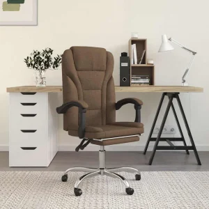Fauteuil inclinable de bureau 63 x 56 x 122 cm marron tissu – modèle 3 – vue d’ensemble