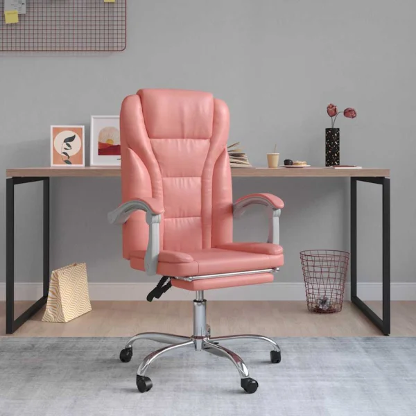Fauteuil inclinable de bureau 63 x 56 x 122 cm rose similicuir – modèle 3 – vue d’ensemble