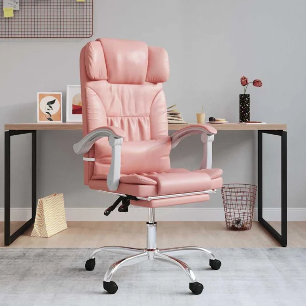Fauteuil inclinable de bureau 63 x 56 x 122 cm rose similicuir – modèle 4 – vue d’ensemble