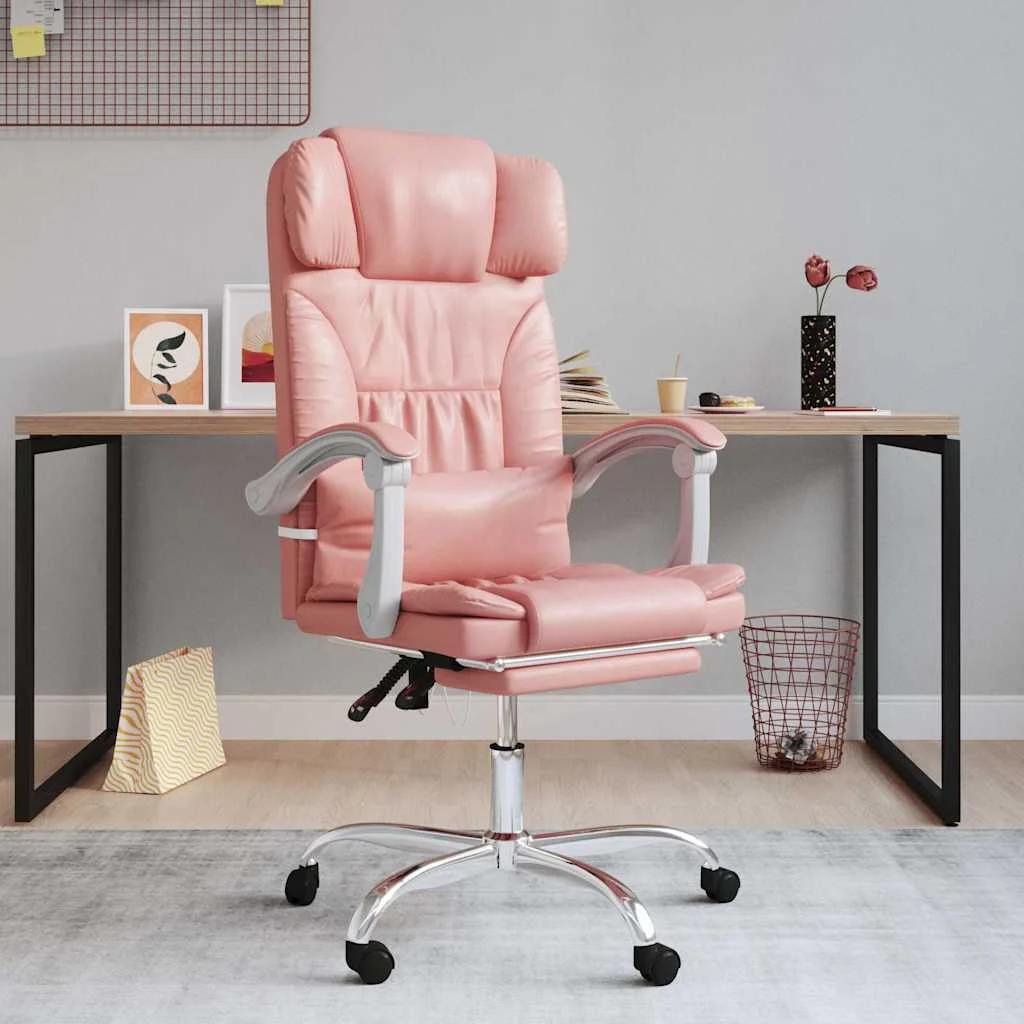 Fauteuil inclinable de bureau 63 x 56 x 122 cm rose similicuir – modèle 4 – vue d’ensemble