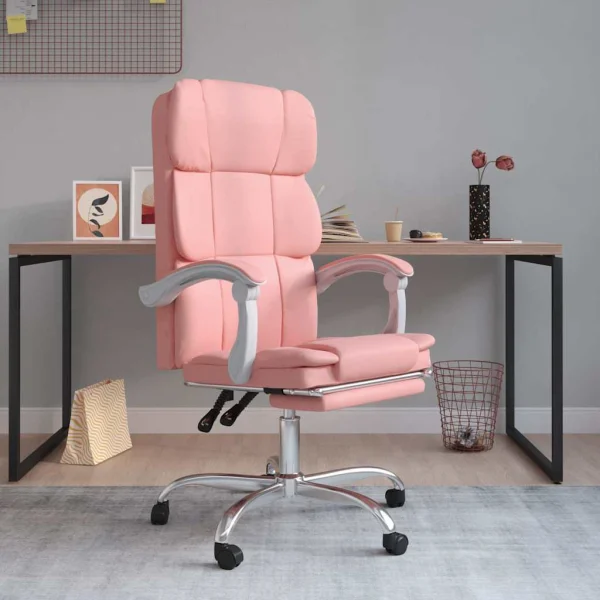 Fauteuil inclinable de bureau 63 x 56 x 122 cm rose similicuir – modèle 2 – vue d’ensemble