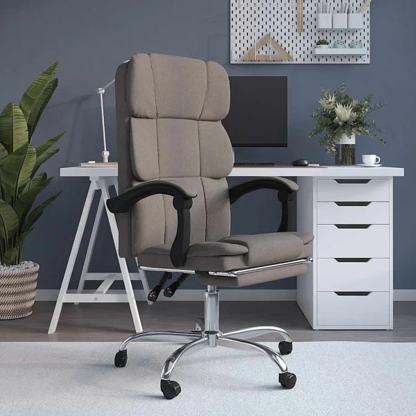 Fauteuil inclinable de bureau 63 x 56 x 122 cm taupe tissu – modèle 2 – vue d’ensemble