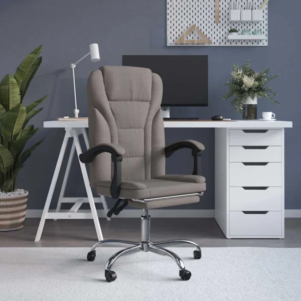 Fauteuil inclinable de bureau 63 x 56 x 122 cm taupe tissu – modèle 4 – vue d’ensemble