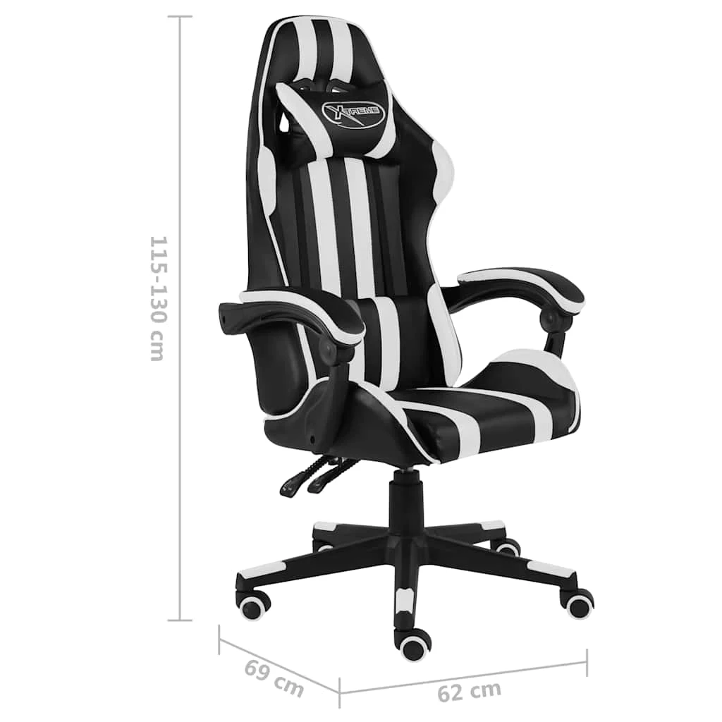 Fauteuil de jeux vidéo 62 x 69 x 130 cm blanc similicuir – vue de dessus