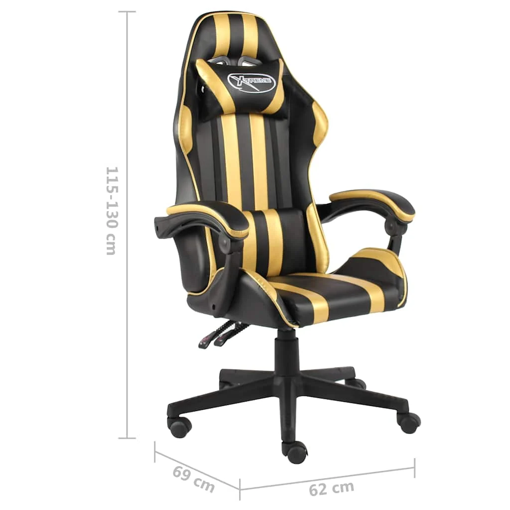 Fauteuil de jeux vidéo 62 x 69 x 130 cm doré similicuir – vue de dessus