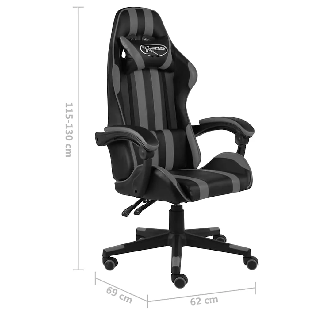 Fauteuil de jeux vidéo 62 x 69 x 130 cm gris similicuir – vue de dessus