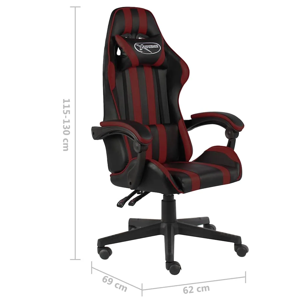 Fauteuil de jeux vidéo 62 x 69 x 130 cm rouge bordeaux similicuir – vue de dessus