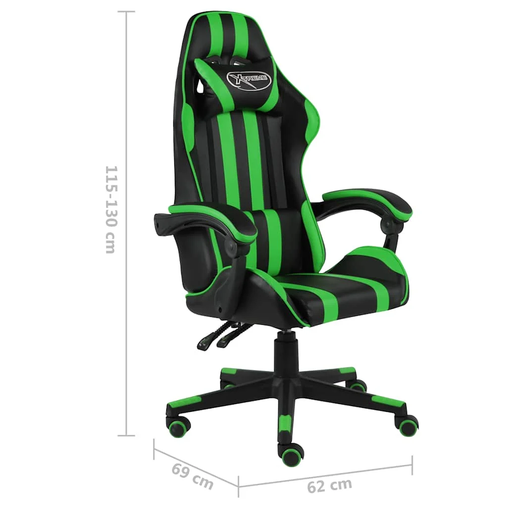 Fauteuil de jeux vidéo 62 x 69 x 130 cm vert similicuir – vue de dessus