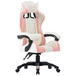 Fauteuil de jeux vidéo 64 x 65 x 119 cm rose similicuir – vue d’ensemble