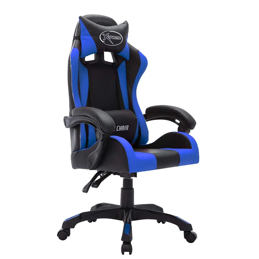 Fauteuil de jeux vidéo avec LED RVB 64 x 65 x 119 cm bleu et noir similicuir – vue de côté