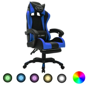 Fauteuil de jeux vidéo avec LED RVB 64 x 65 x 119 cm bleu et noir similicuir – modèle 2 – vue d’ensemble