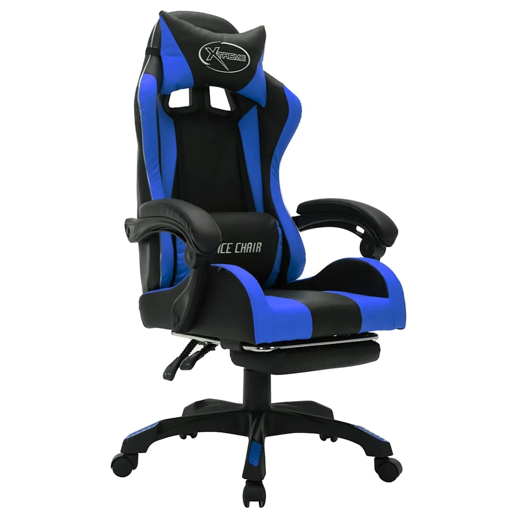 Fauteuil de jeux vidéo avec LED RVB 64 x 65 x 119 cm bleu et noir similicuir – modèle 2 – vue de côté