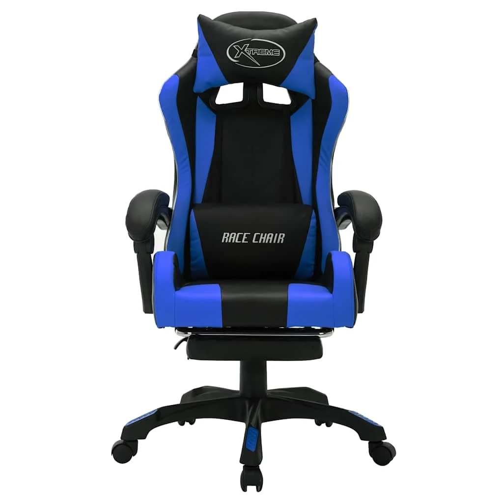 Fauteuil de jeux vidéo avec LED RVB 64 x 65 x 119 cm bleu et noir similicuir – modèle 2 – vue de détail