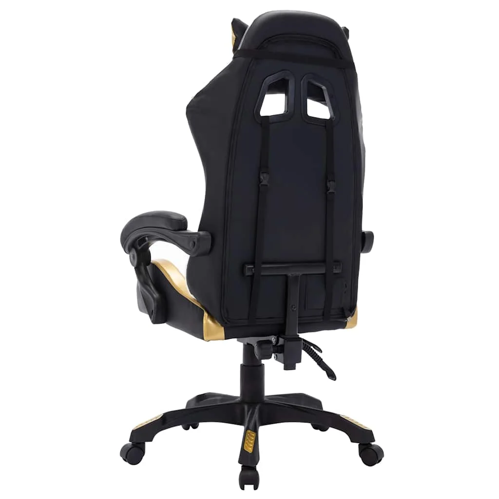 Fauteuil de jeux vidéo avec LED RVB 64 x 65 x 119 cm doré et noir similicuir – vue en situation