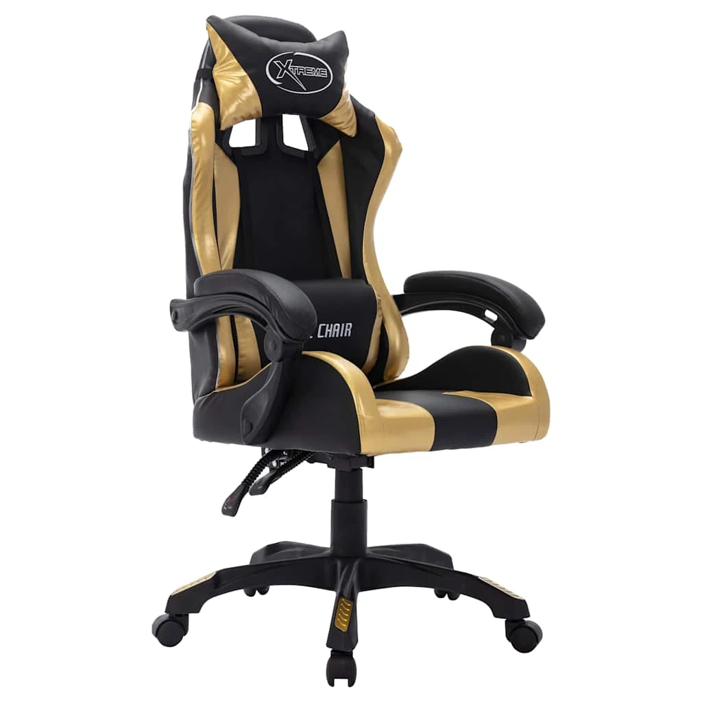 Fauteuil de jeux vidéo avec LED RVB 64 x 65 x 119 cm doré et noir similicuir – vue de côté
